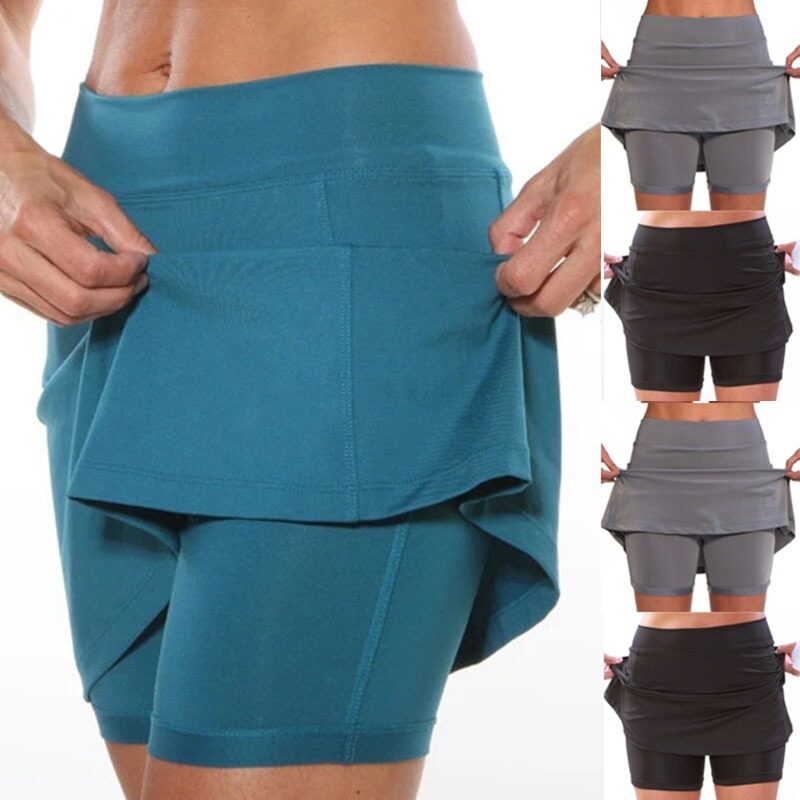 Pick me up ShopWomen's Fashion Solid Color Skort with Pockets Running Tennis Gym Sports Workout Skirt Shorts